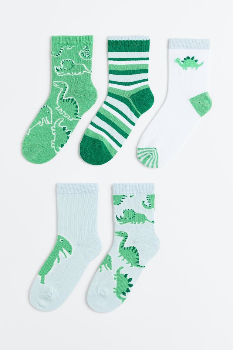 

Набор из 5 пар носков H&M Dinosaurs, зеленый/белый
