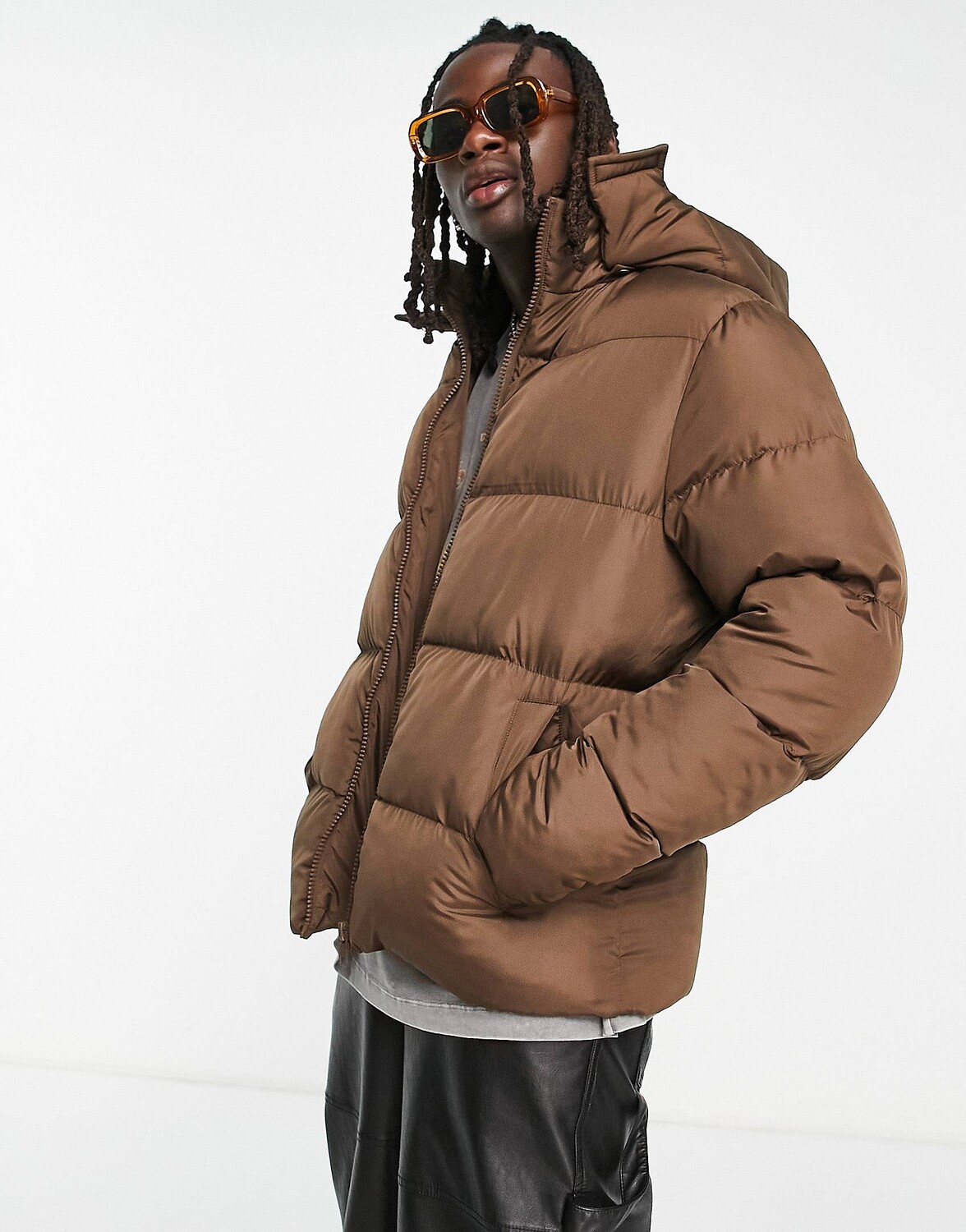 

Коричневая пуховая куртка со съемным капюшоном ASOS DESIGN, Коричневый