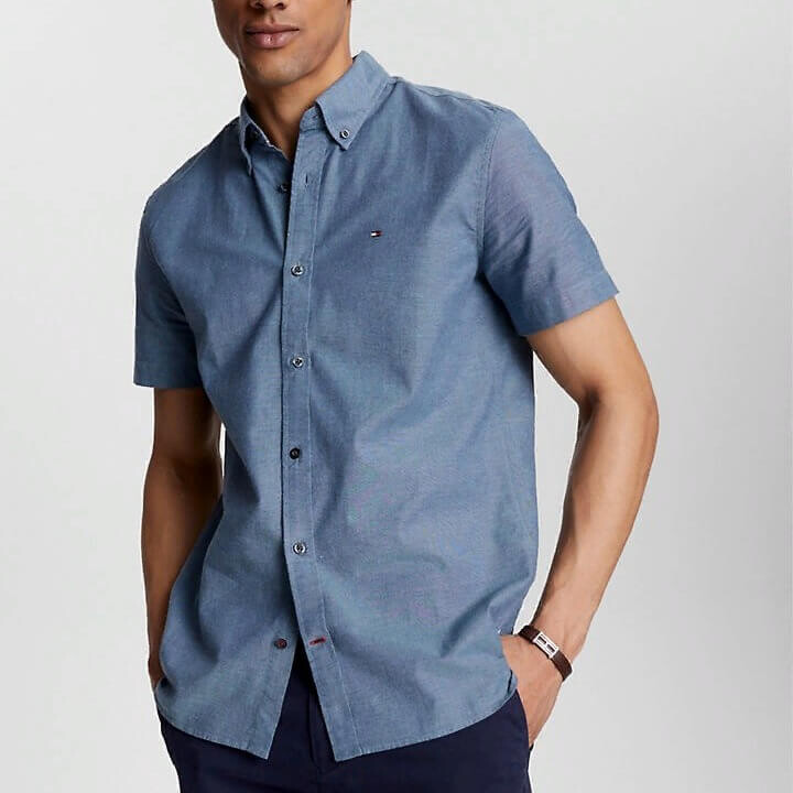

Рубашка с коротким рукавом Tommy Hilfiger Regular Fit Solid Stretch Oxford, синий