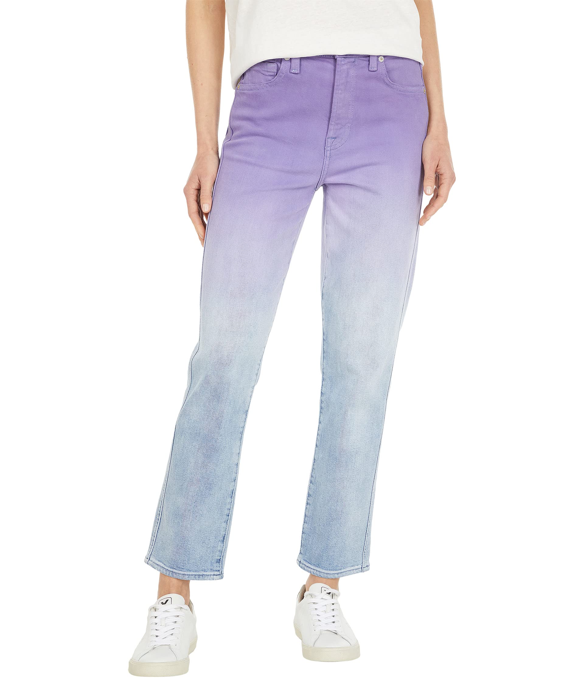 цена Джинсы 7 For All Mankind, High-Waist Cropped Straight in Ombre Light Haven