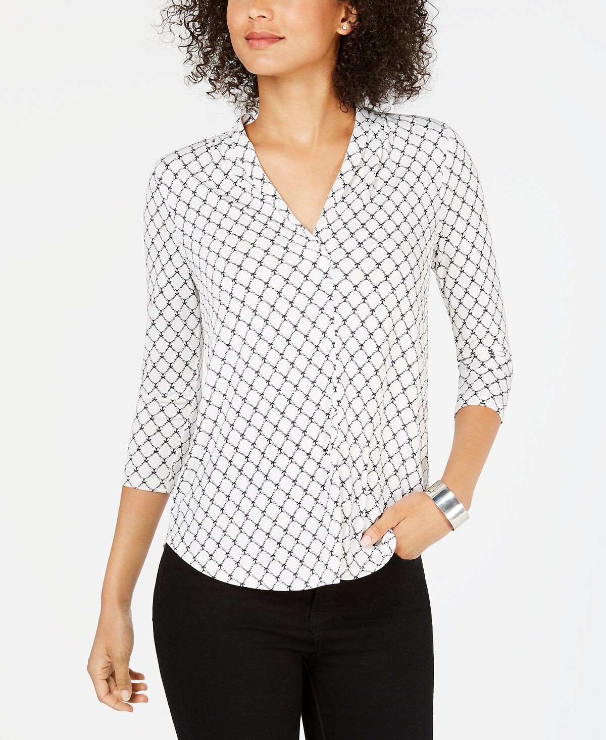 

Топ petite lattice со складками и v-образным вырезом, созданный для macy's Charter Club, мульти