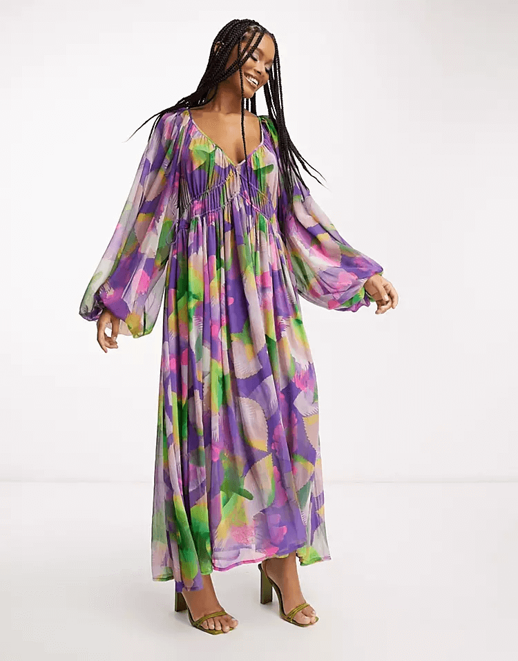 Платье-макси с объемными рукавами Asos Edition, мультиколор платье asos с цветочным принтом 42 размер