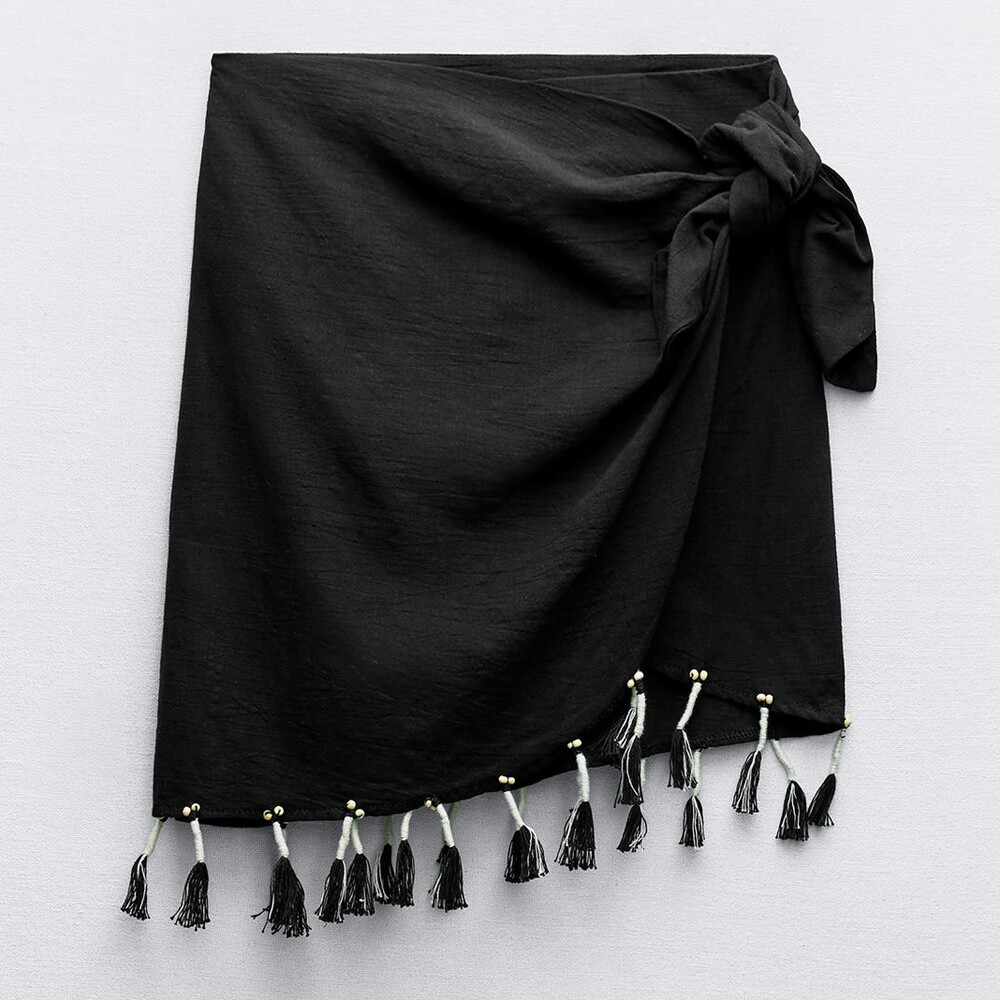 

Юбка-парео Zara Fringed Cotton, черный