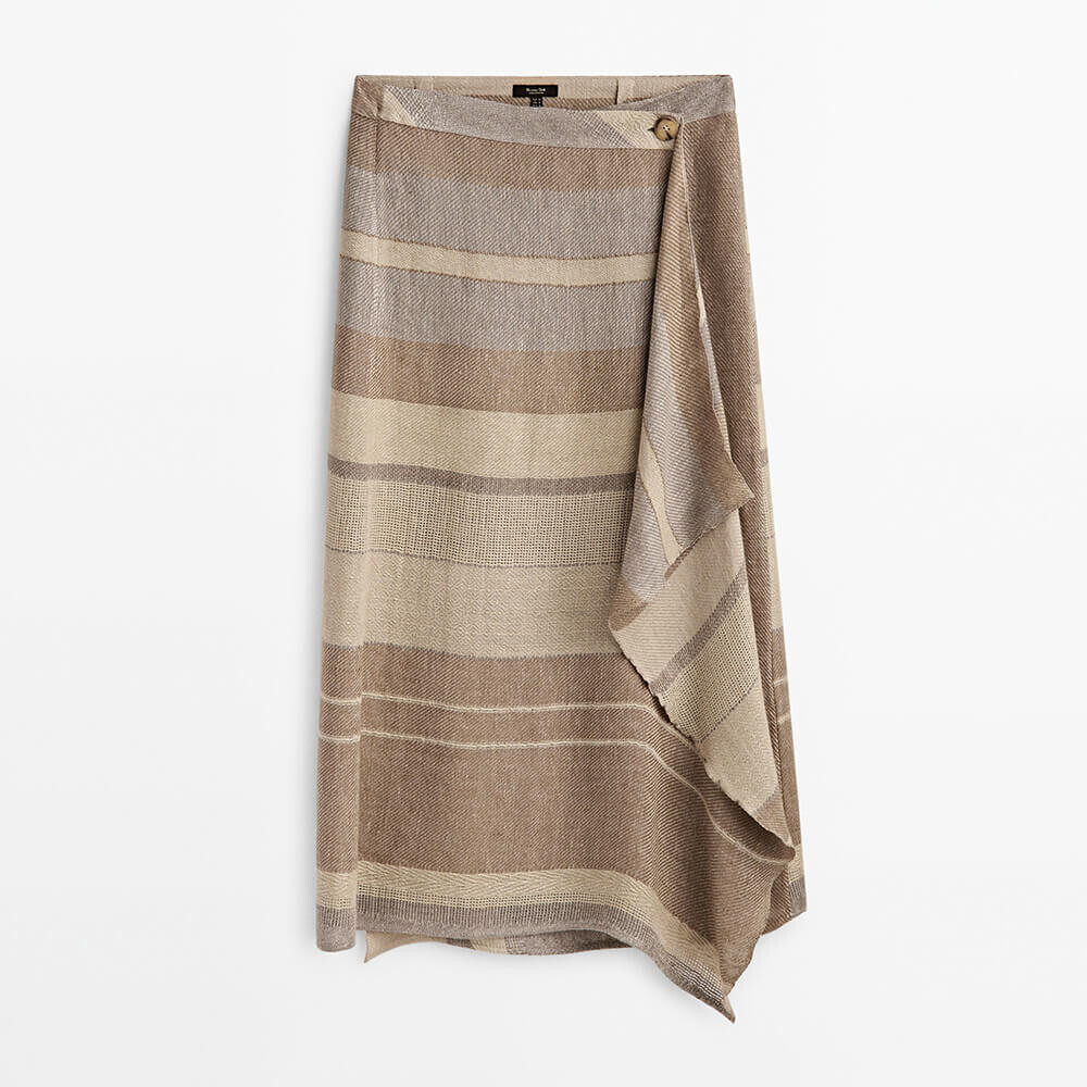 

Юбка Massimo Dutti 100% Linen Striped Rustic, коричневый