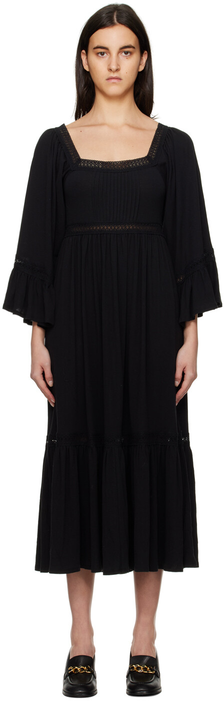 

Черное многослойное платье-макси See by Chloé, Черный