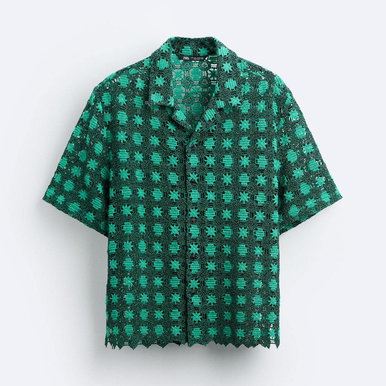 Рубашка Zara Textured Crochet, зеленый рубашка zara textured linen cotton зеленый