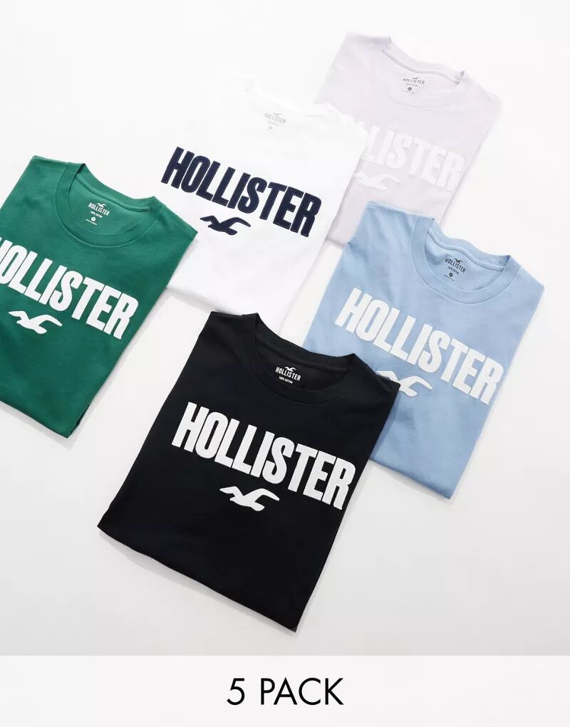 Набор из 5 футболок Hollister белого, сиреневого, синего, зеленого и черного цветов с большим логотипом новый 11787590402 датчик азота nox для 5er f10 f11 523i 528i 530 n53 5wk9 6650b
