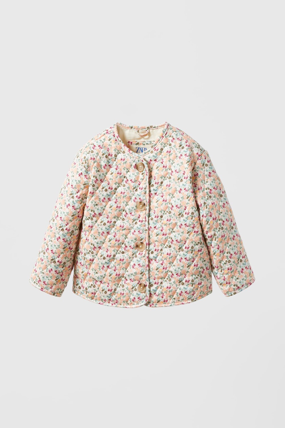 

Стеганая куртка с цветочным принтом ZARA, розовый
