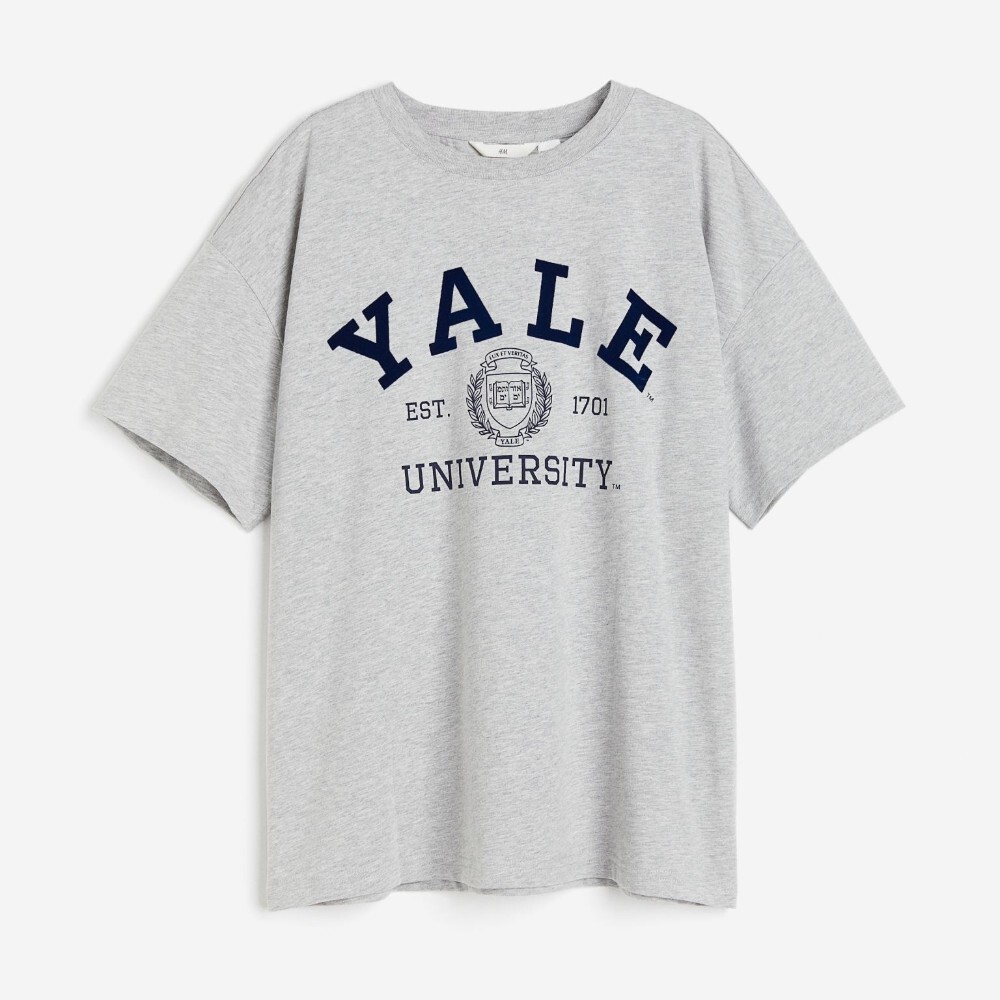 

Футболка H&M Printed Yale, светло-серый