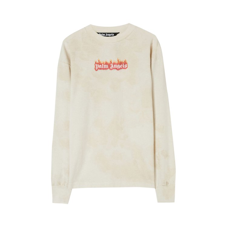 Лонгслив Palm Angels Burning Logo Classic Tee Long-Sleeve 'Off White', белый - фото