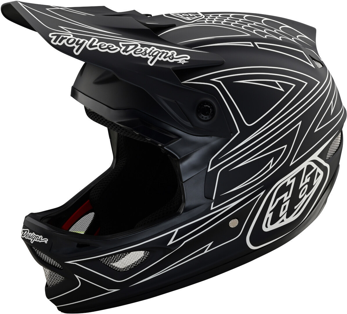цена Шлем Troy Lee Designs D3 Fiberlite Spiderstripe для скоростного спуска, черный/белый