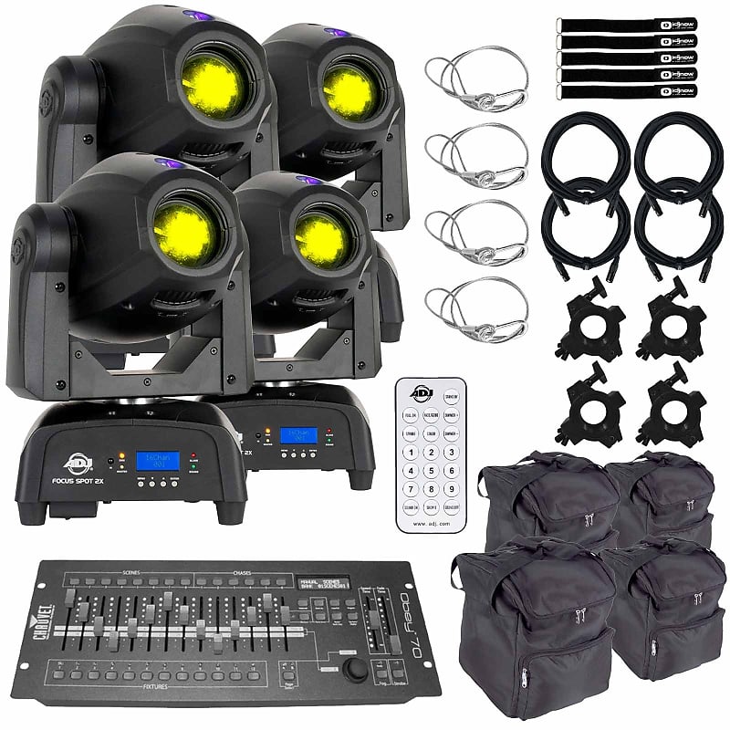 American DJ Focus Spot 2X 100W LED UV Moving Head Lighting Fixture 4 Pk w Cases American DJ Focus Spot 2X 100W LED UV Moving Head Lighting Fixtures 4 Pk w Cases high output white led 150w moving head spot beam stage lamps effect lighting rgbw
