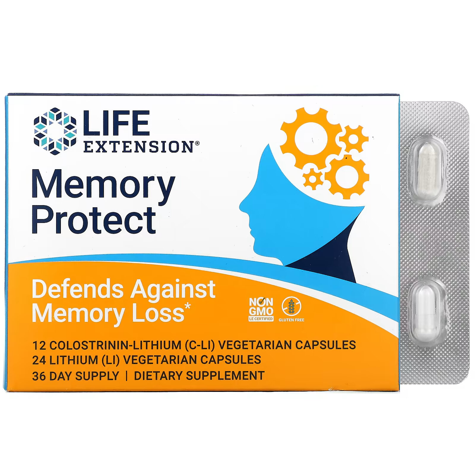 Life Extension, Memory protect, 36 вегетарианских капсул life extension сенолитический активатор 36 вегетарианских капсул