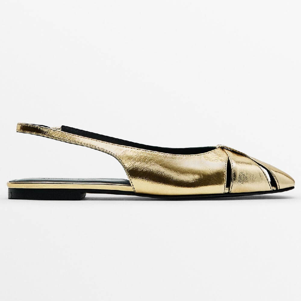 Туфли-мюли Flat Leather Slingback, золотой