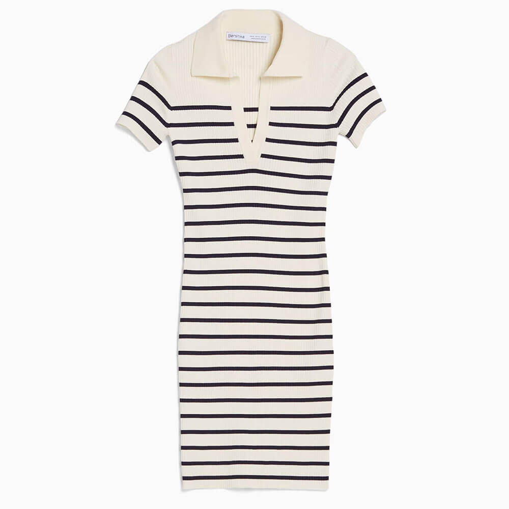 

Платье-мини Bershka Short Sleeve Polo Collar, кремовый/черный