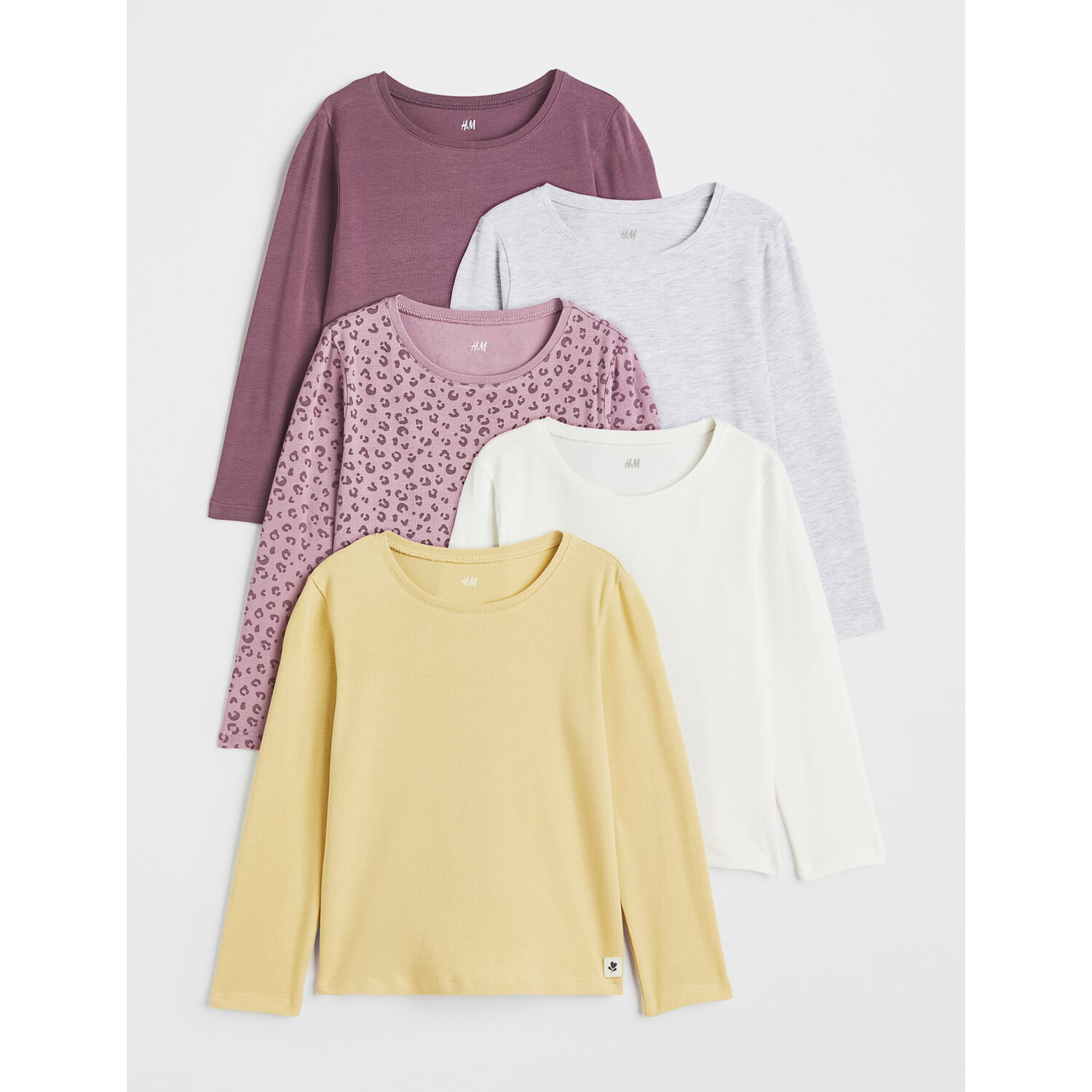 

Комплект из 5 трикотажных топов H&M Basics Leopard print, светло-фиолетовый