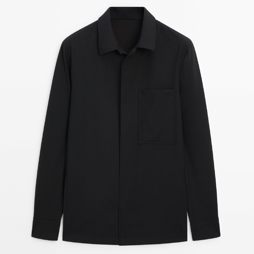 Куртка-рубашка Massimo Dutti 100% Wool, черный рубашка massimo dutti limited edition белый