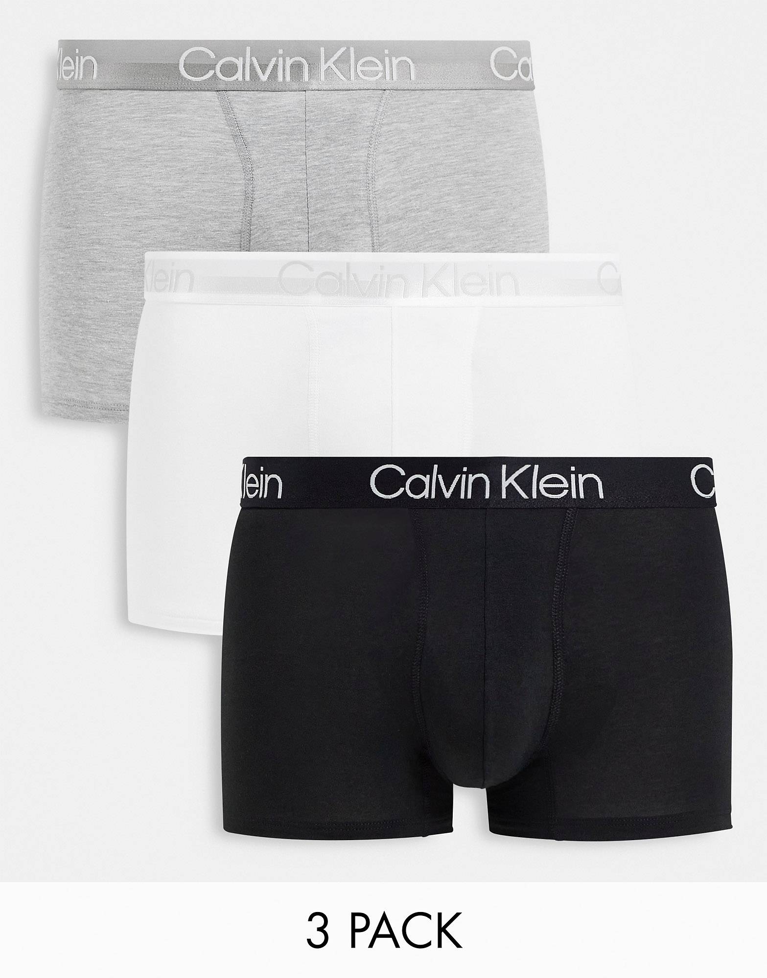 Комплект трусов Calvin Klein Modern Structure, черный/белый/серый, 3 шт - фото