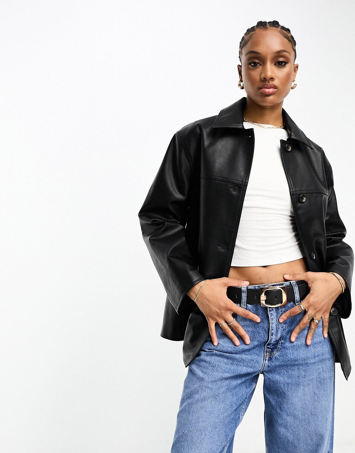 

Куртка Asos Design Tall Faux Leather Clean Top Collar, черный