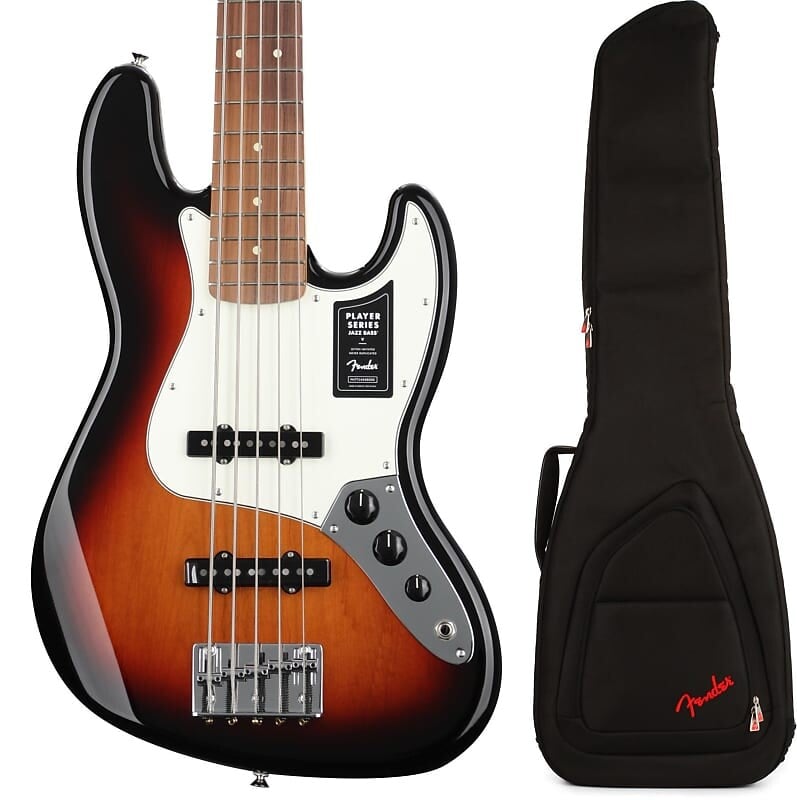 

Комплект Fender Player Jazz Bass V — 3-Tone Sunburst с накладкой на гриф Pau Ferro и сумкой для электробаса Fender FB620 — черный 0149953500=1 0991522406=1