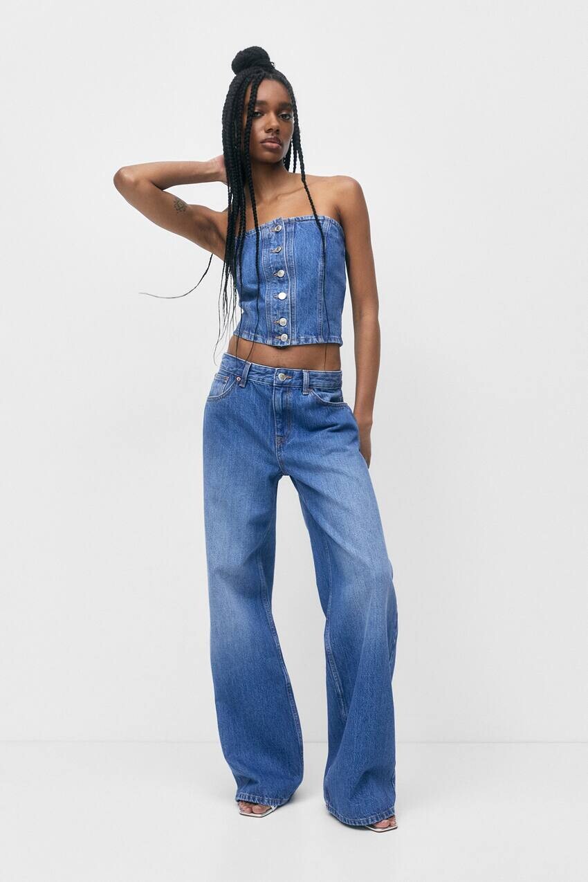

Джинсы широкого кроя с заниженной талией Pull&Bear, синий