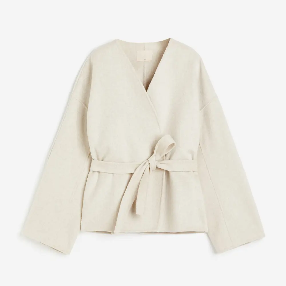 

Пальто H&M Tie-belt Wool, светло-бежевый