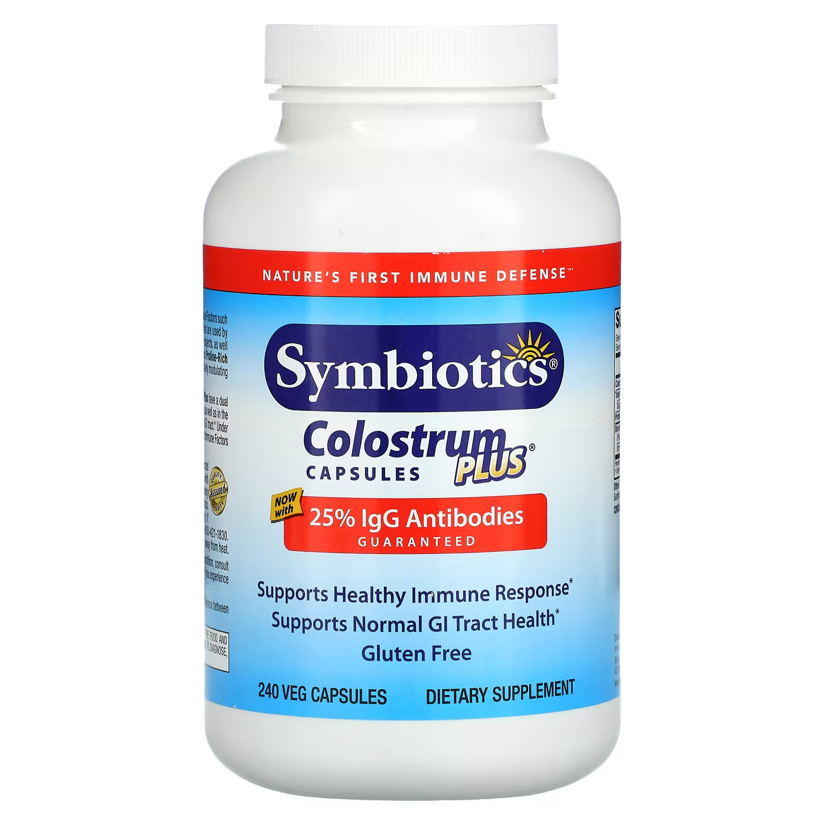 Symbiotics, Colostrum Plus, молозиво, 240 вегетарианских капсул symbiotics colostrum plus апельсиновый крем 120 жевательных таблеток