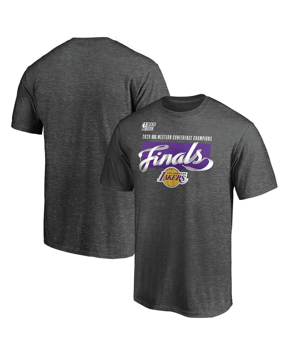 

Мужская футболка heather charcoal los angeles lakers 2020 western conference champions locker room big and tall Fanatics, мульти