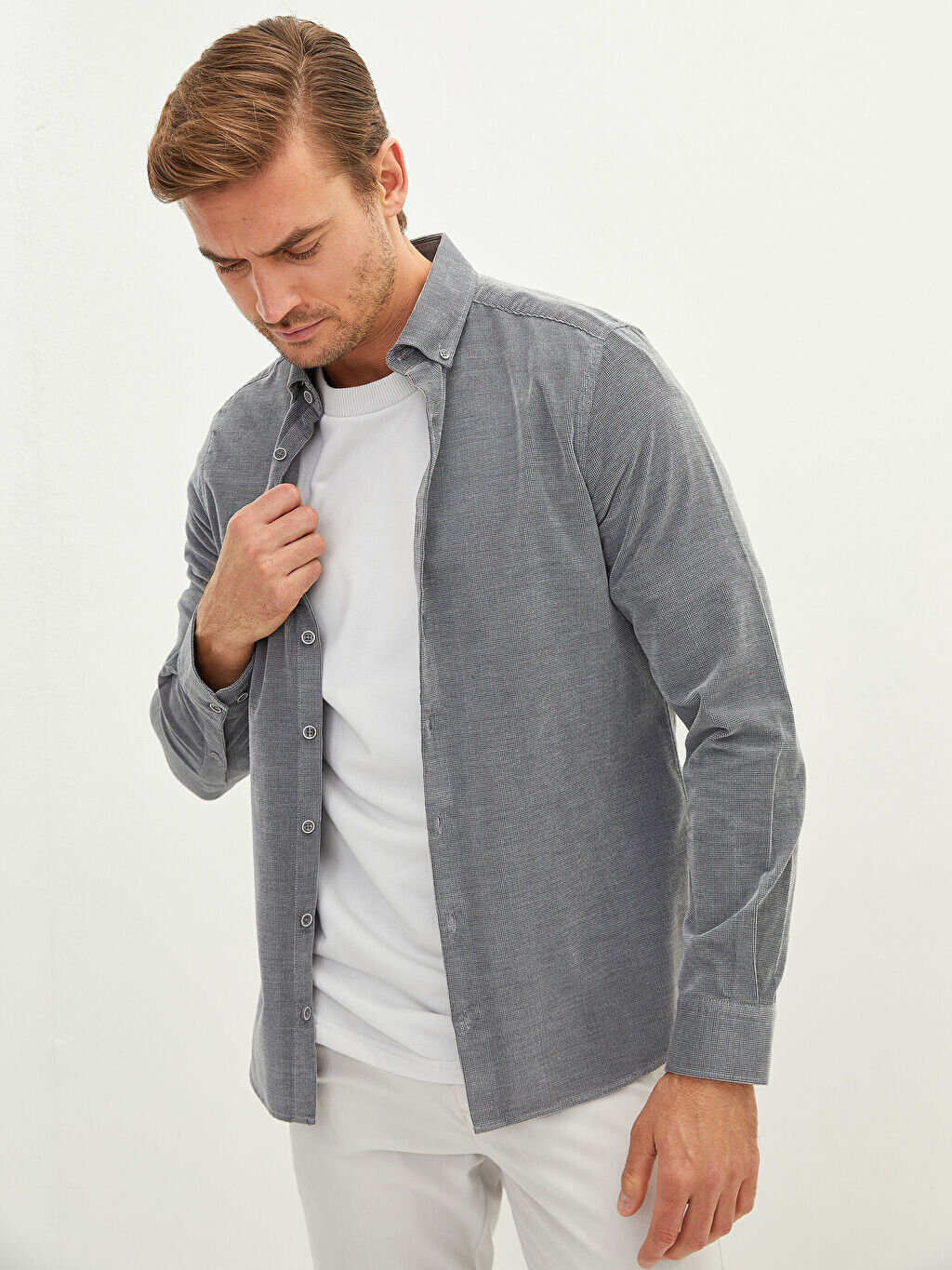 

Бархатная мужская рубашка Slim Fit с длинным рукавом LC Waikiki Basic