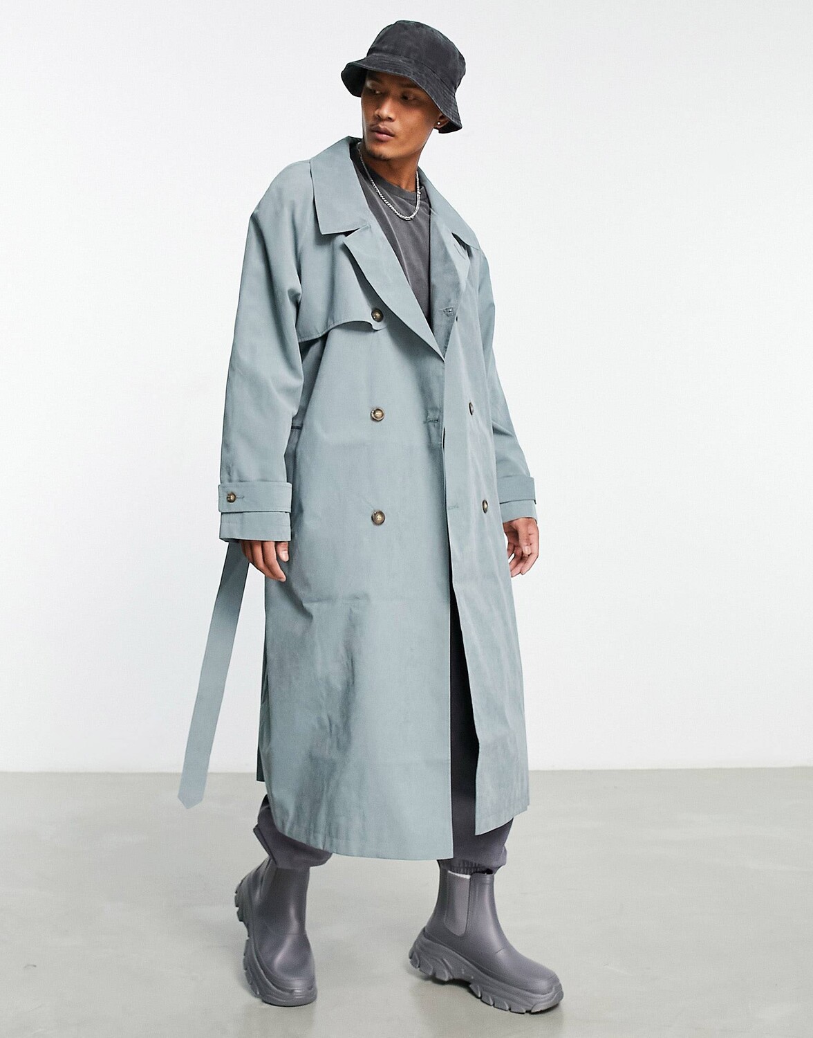 

Синий водоотталкивающий тренч оверсайз ASOS DESIGN