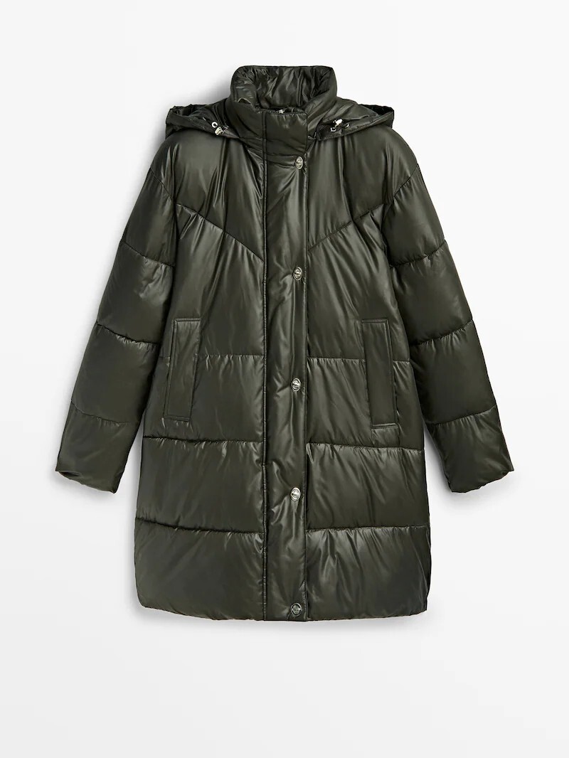 

Пуховик Massimo Dutti with gold buttons, хаки