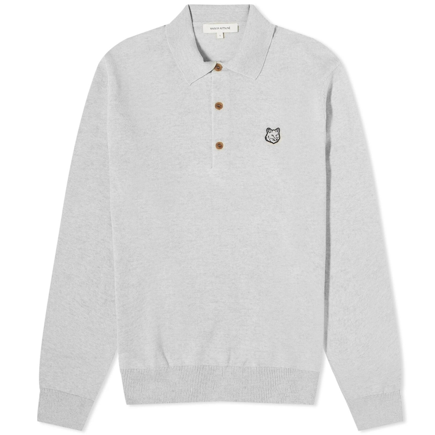 

Поло Maison Kitsune Fox Head Patch Knit, светло-серый