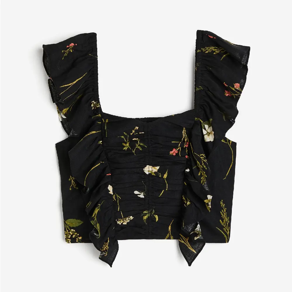 

Блузка H&M Linen-blend Cropped, черный