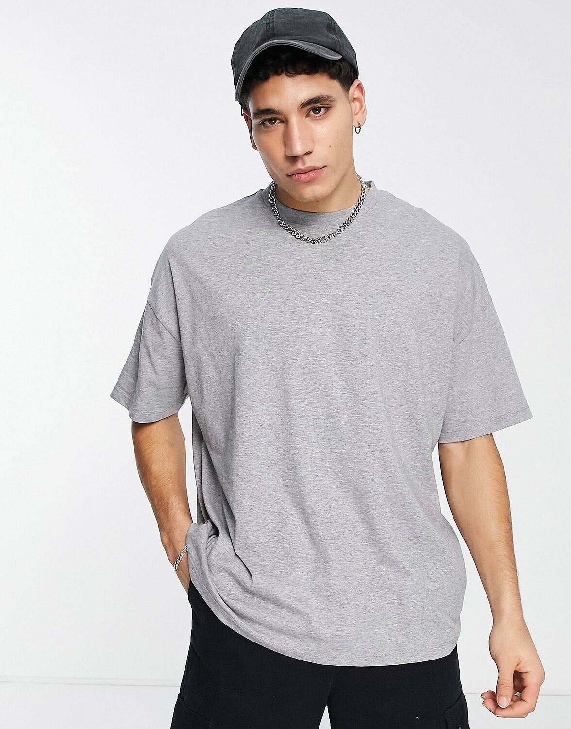 

Серая меланжевая футболка оверсайз с круглым вырезом ASOS DESIGN - LGREY