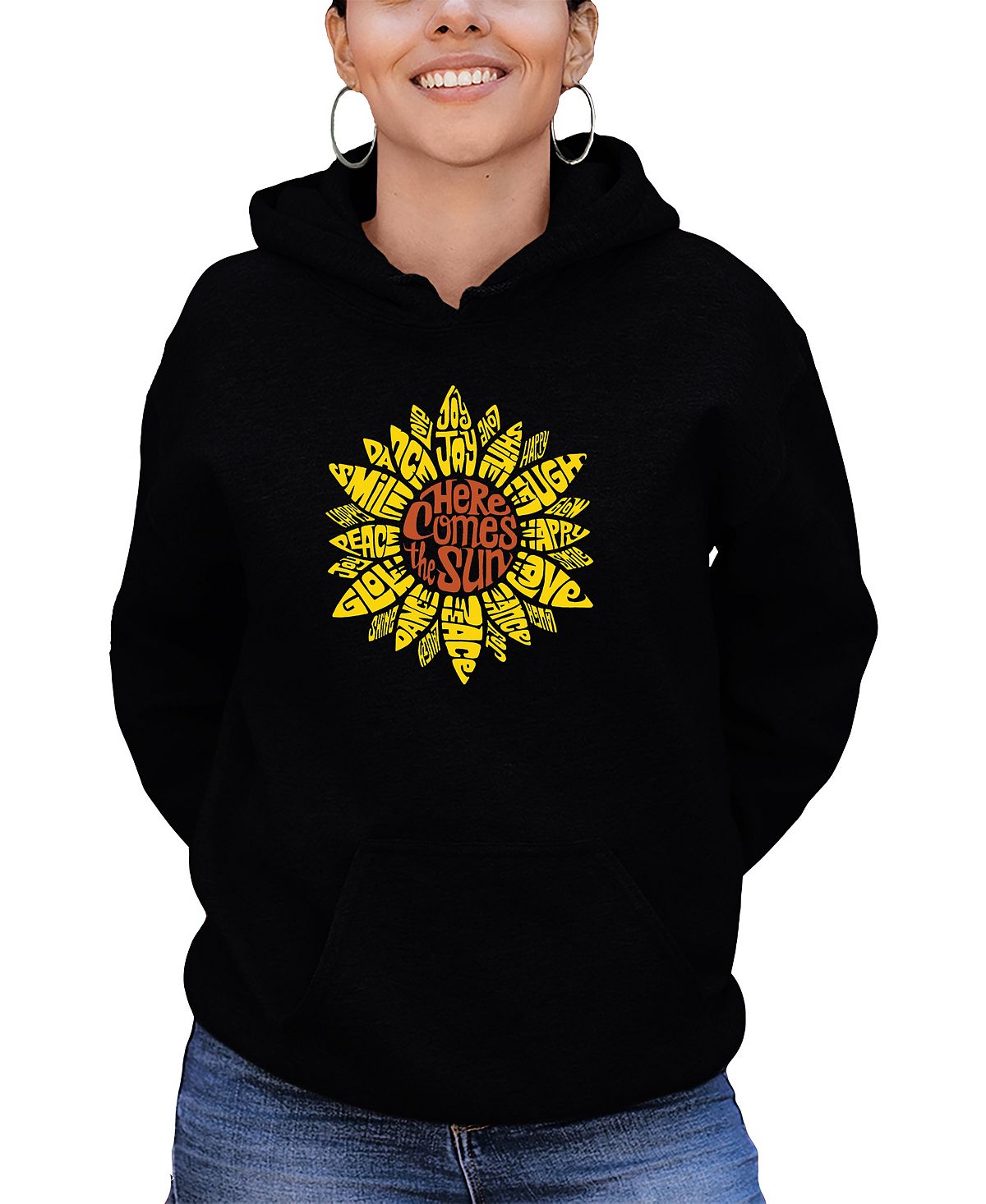 Женская толстовка с капюшоном sunflower word art LA Pop Art, черный