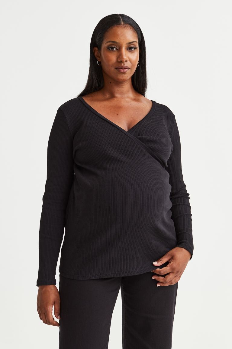 

MAMA Before & After топ из джерси в рубчик H&M, черный