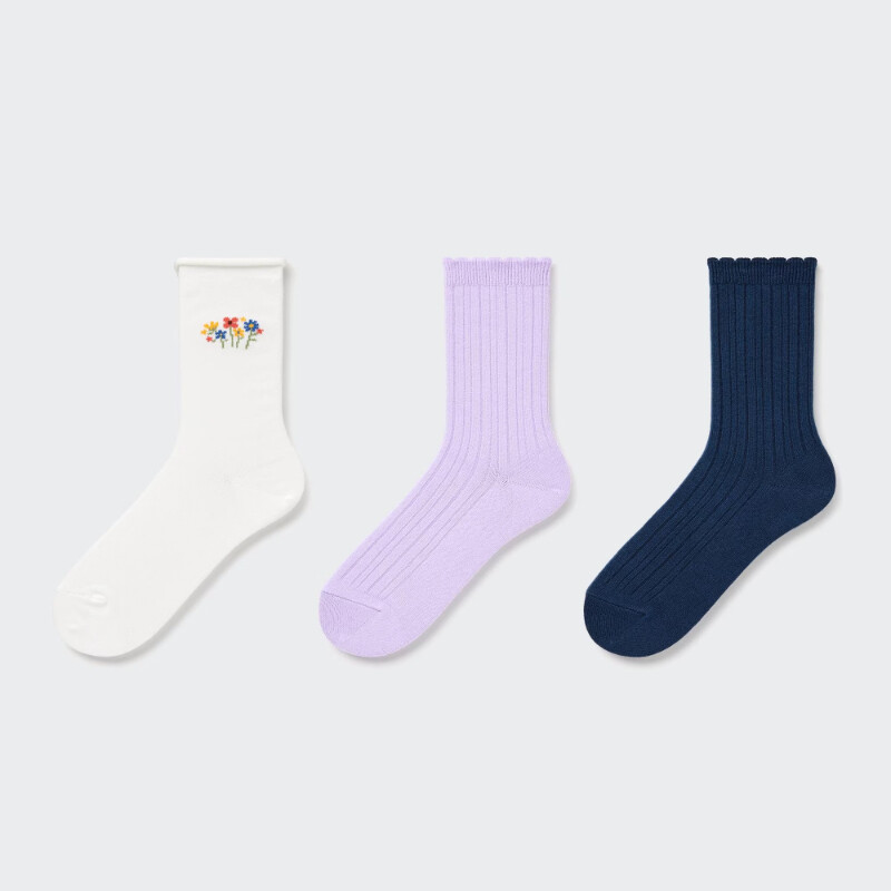 

Набор носков Uniqlo Girls Flower Print Regular (three Pairs), белый/сиреневый/синий