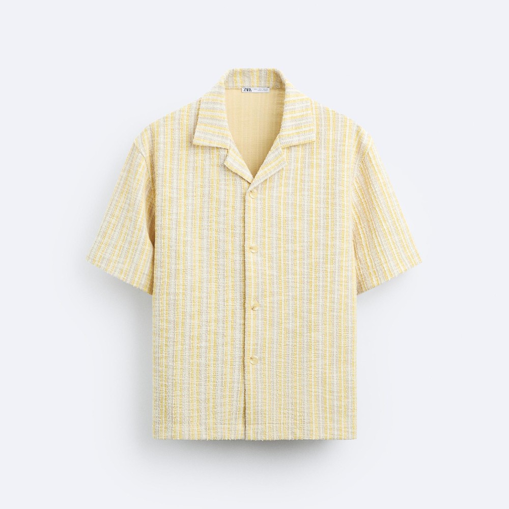 рубашка zara textured фисташковый Рубашка Zara Striped Textured, желтый