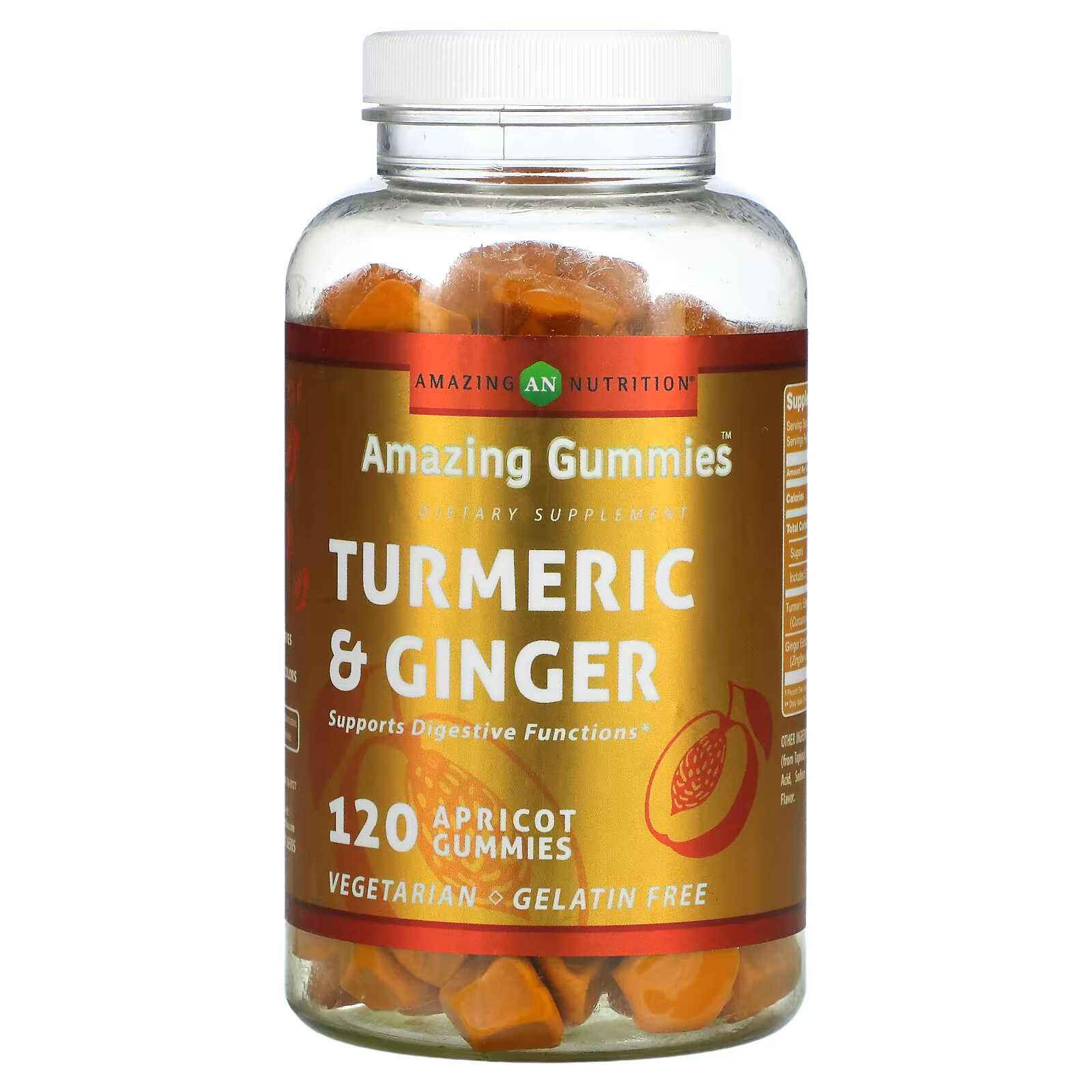 Amazing Nutrition, Amazing Gummies, куркума и имбирь, абрикос, 120 жевательных таблеток фото