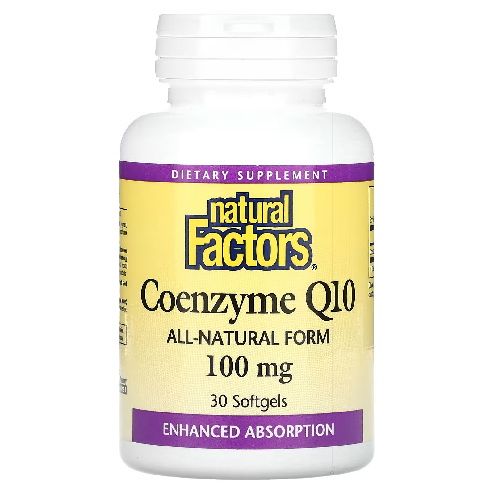 Коэнзим Natural Factors Q10 100 мг, 30 мягких таблеток natural factors коэнзим q10 50 мг 120 мягких таблеток