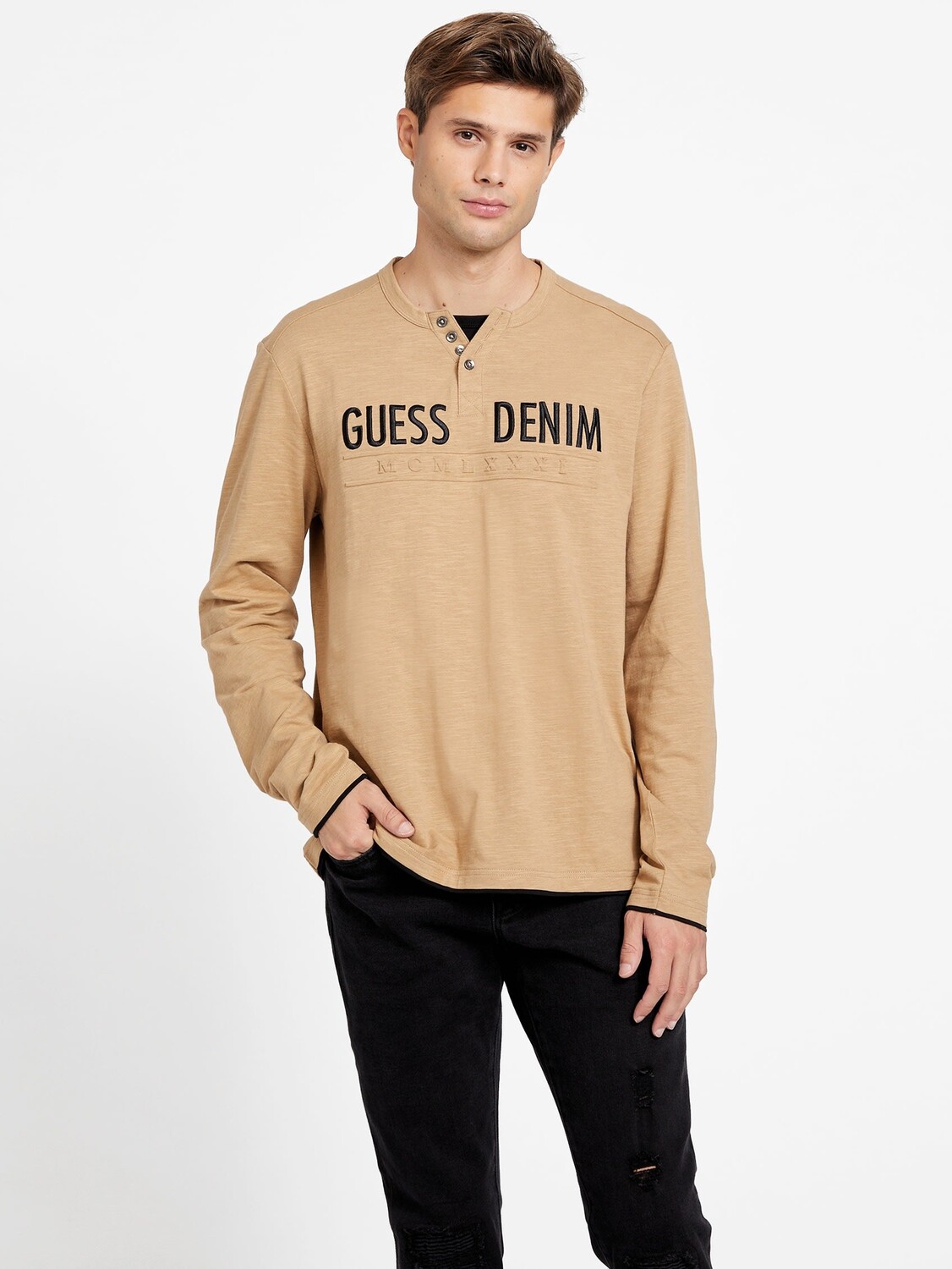 

Футболка Henley с логотипом Degar Guess Factory, цвет Toasted Taupe