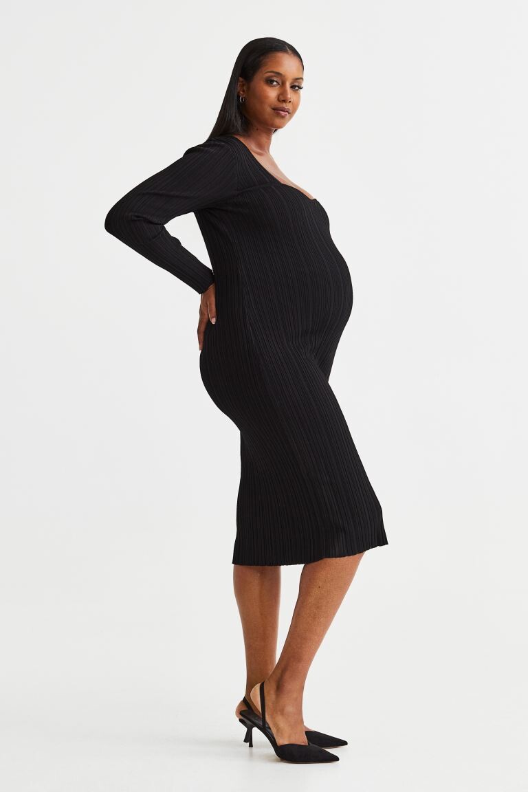 

MAMA Трикотажное платье в полоску H&M, черный