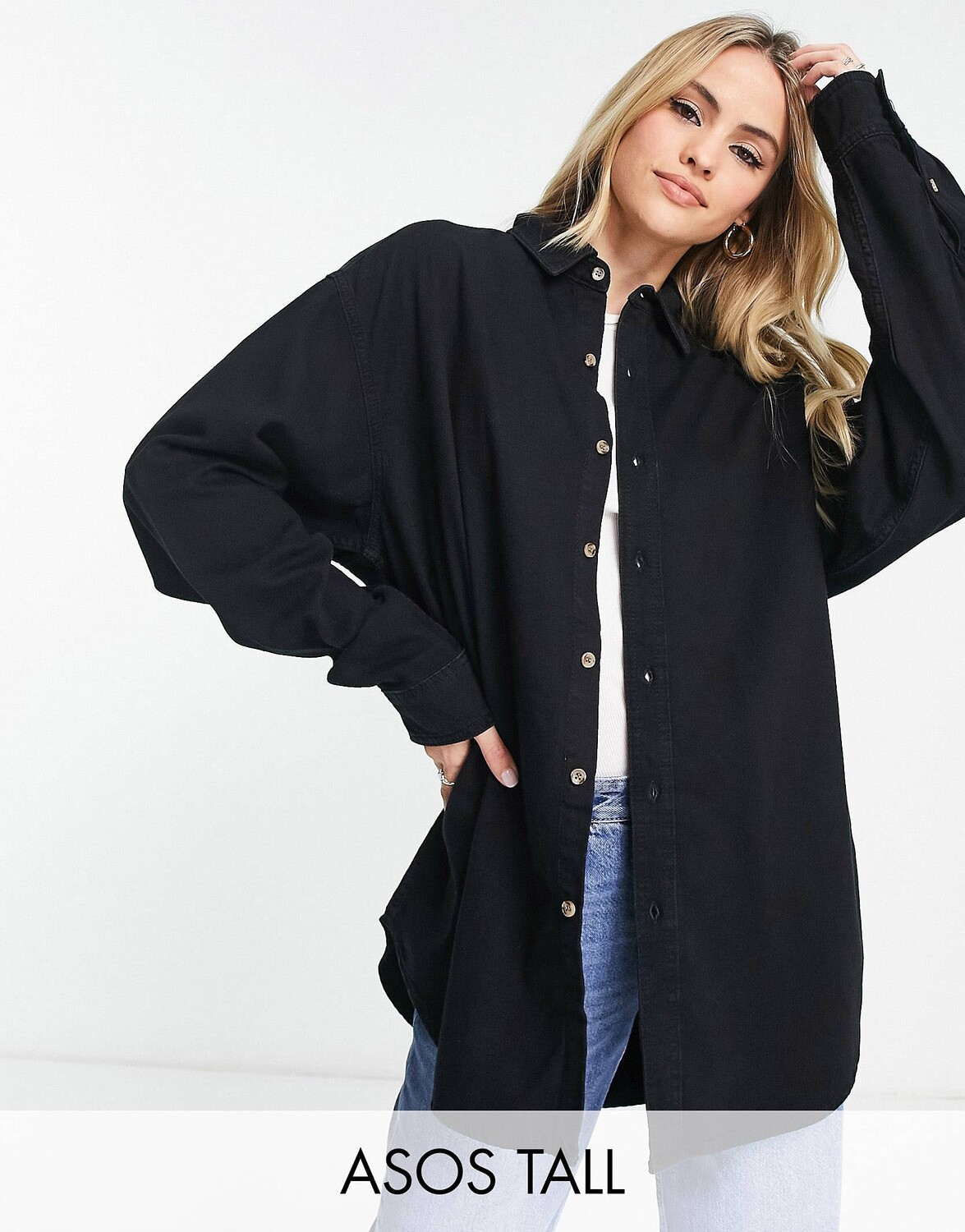 

Черная джинсовая рубашка в стиле минимализма ASOS DESIGN Tall