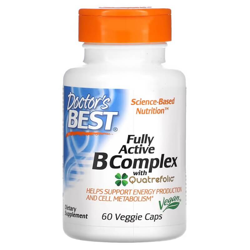 Комплекс витаминов группы В с четырехлистником Doctor's Best, 60 капсул комплекс витаминов для поддержания спокойствия эвалар l триптофан витамины группы b 60 шт