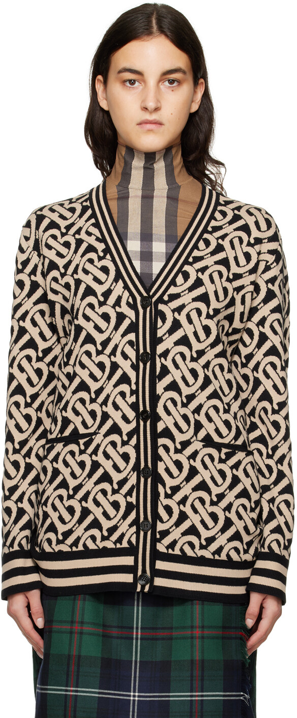 

Черно-бежевый кардиган с монограммой Burberry, Черный