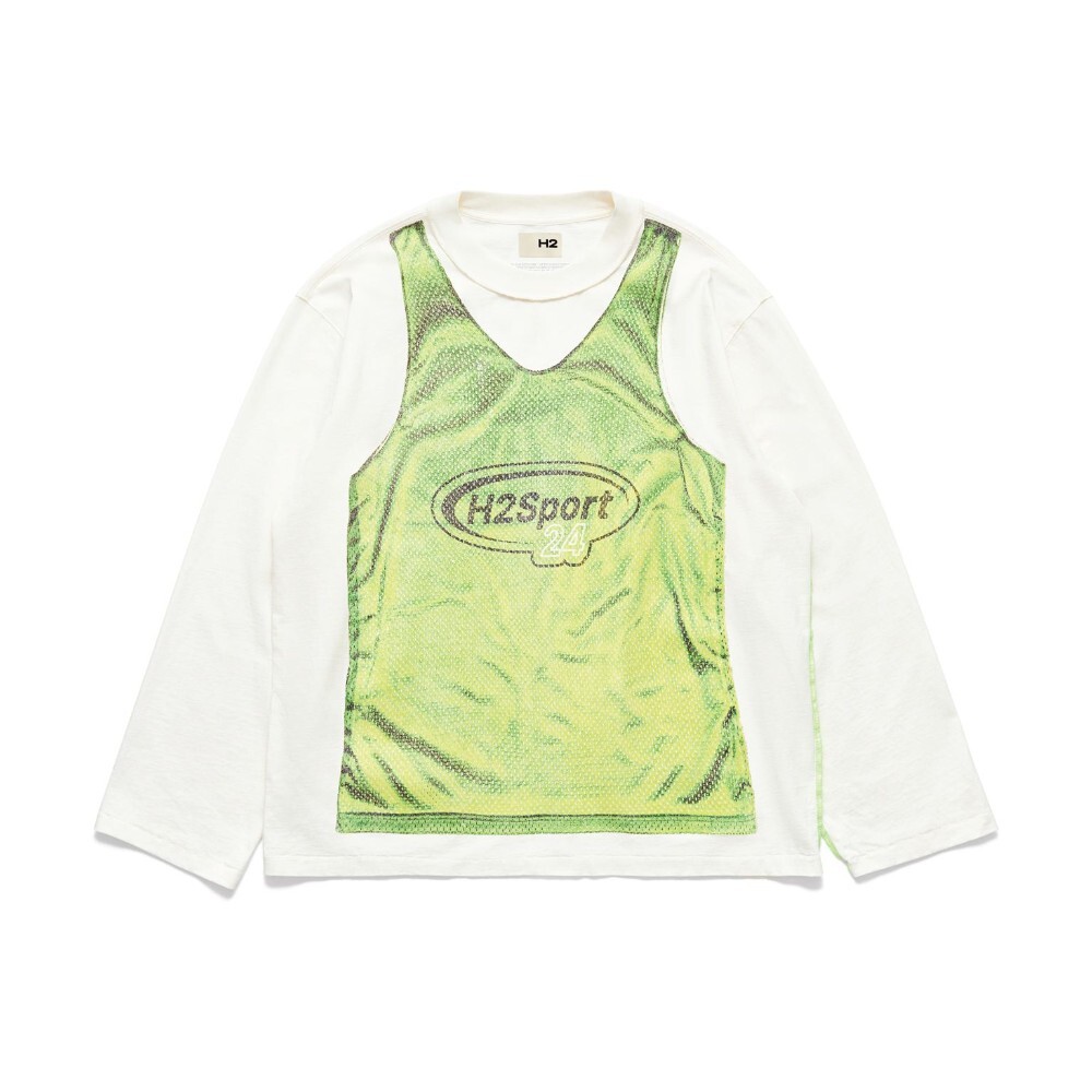 

Лонгслив H&M H2 Printed Jersey, белый/светло-зеленый