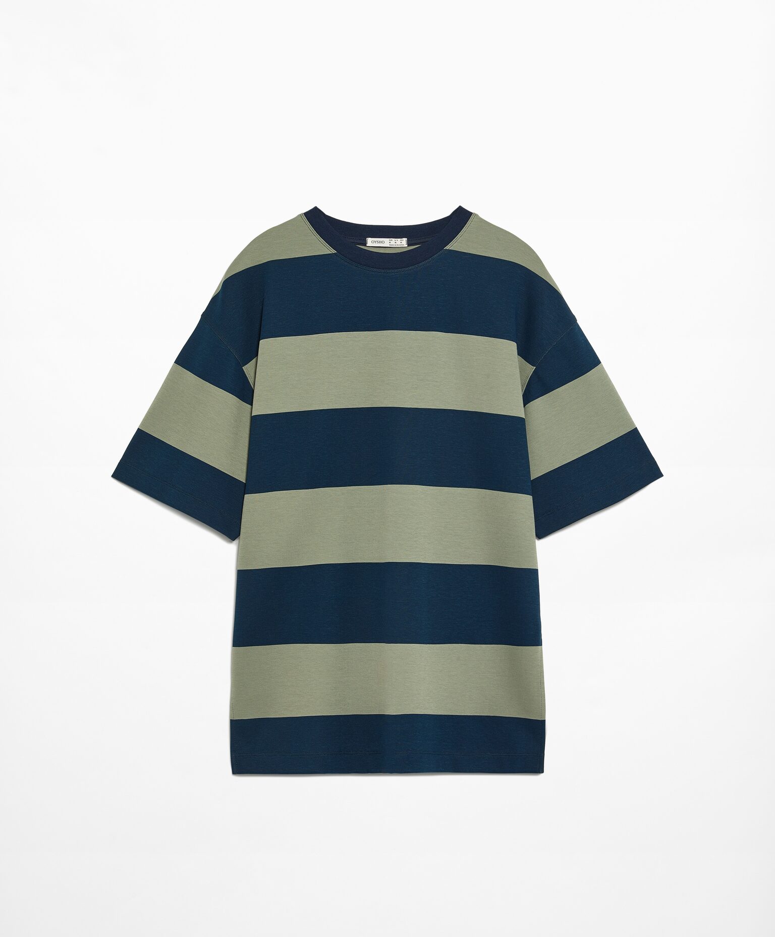 Футболка Oysho Striped Cotton Blend Short, синий/зеленый джоггеры oysho striped soft knit серо зеленый