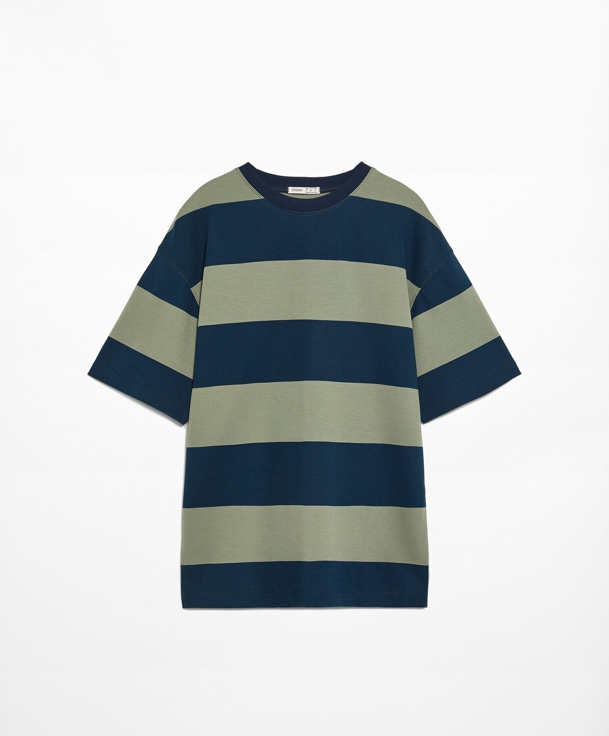 Футболка Oysho Striped Cotton Blend Short, синий/зеленый фото