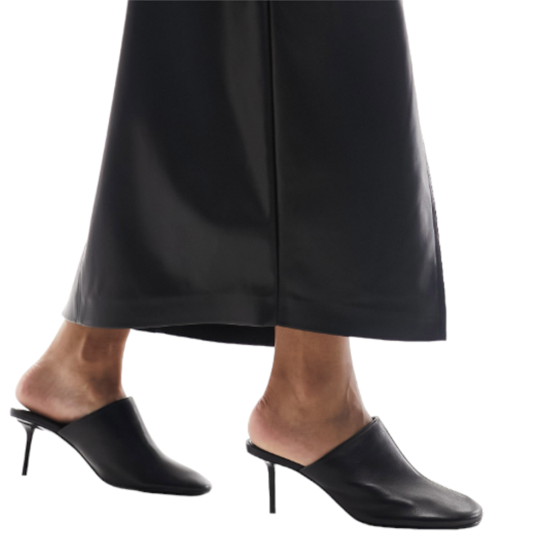 Туфли-мюли Mango Heeled Leather, черный цена и фото