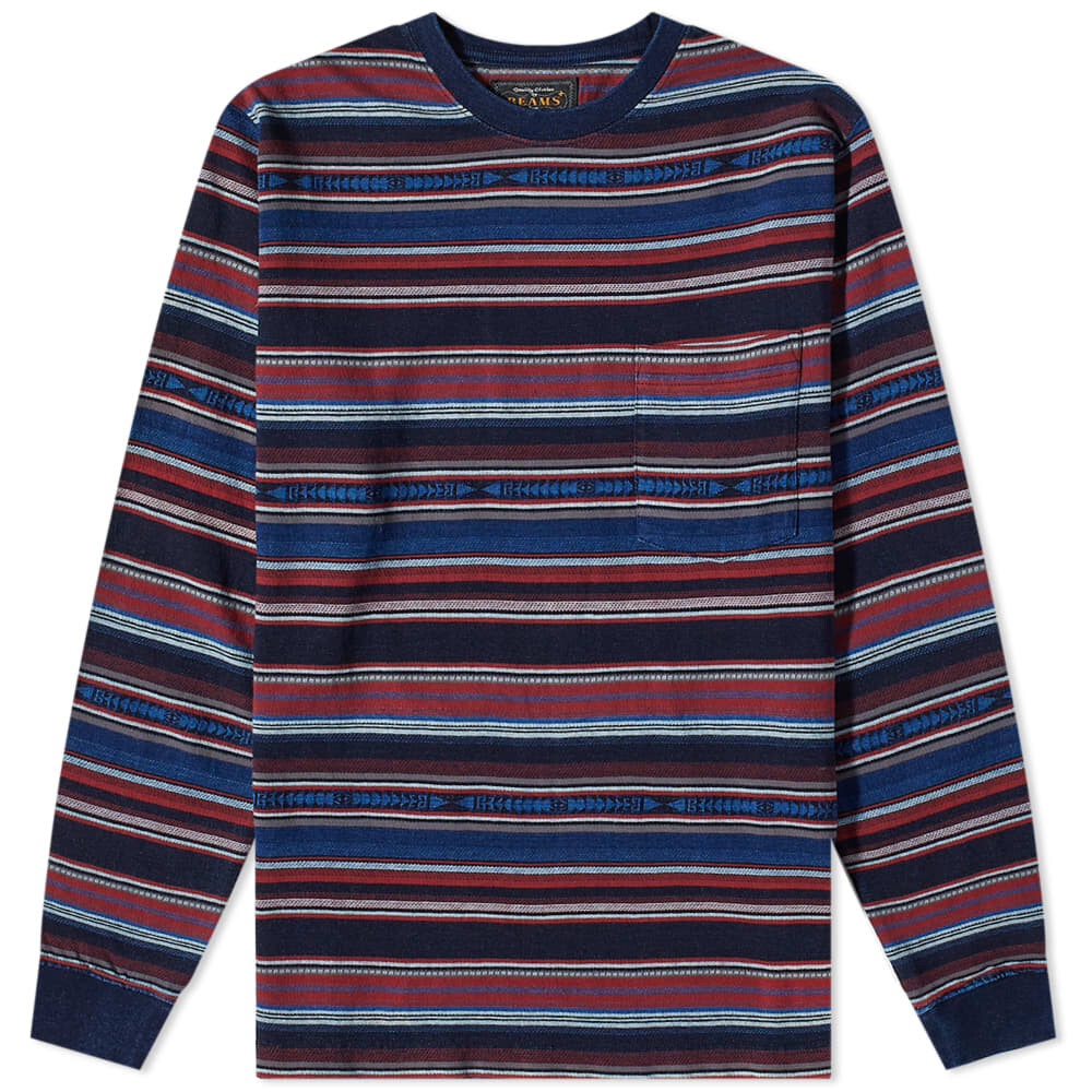 

Футболка Beams Plus Long Sleeve Indigo Native Stripe Tee, Синий